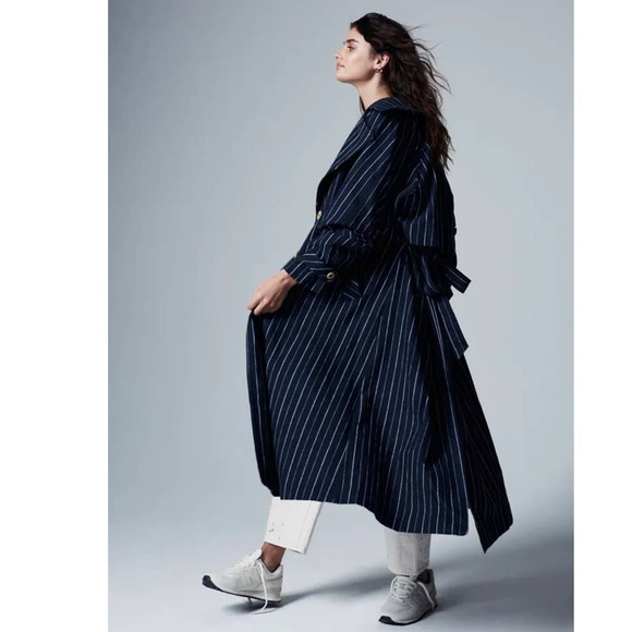 New Free People Melia Mac Trench Style Coat WTF $228 SMALL Blue Striped - Picture 6 of 10